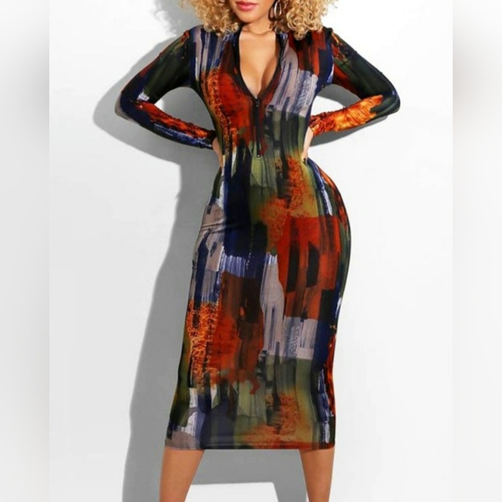 Abstract Multicolor Bodycon Dress